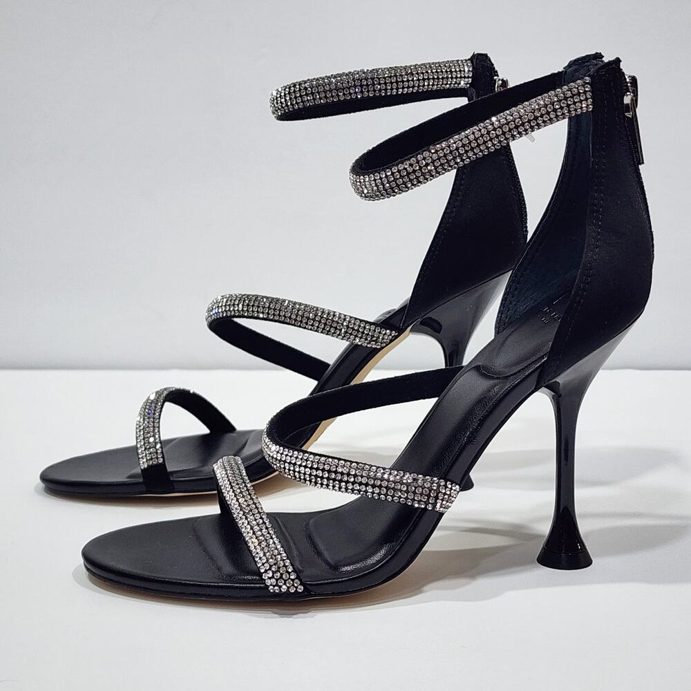 Marc Fisher Carita Ankle Strap Heled Sandals Rhinestone Detail Black Size 6.5 - Picture 3 of 11
